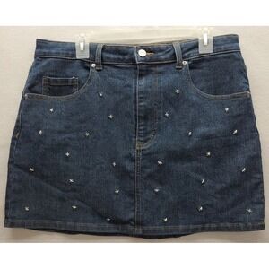 NO BO No Boundries Star Spangled Denim Mini Skirt Patriotic‎ July 4 Summer sz 15